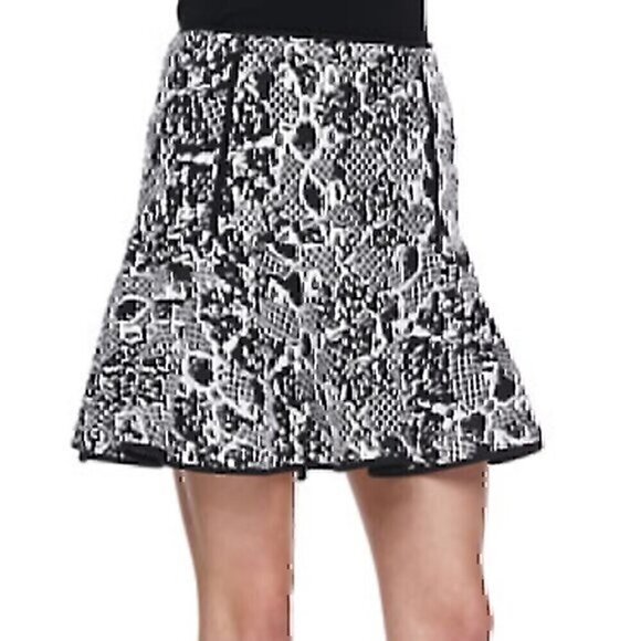 ROBBI NIKKI Mixed Print Jacquard Fit Flare Skirt Black Cream Ivory Floral Mini S - Picture 2 of 9